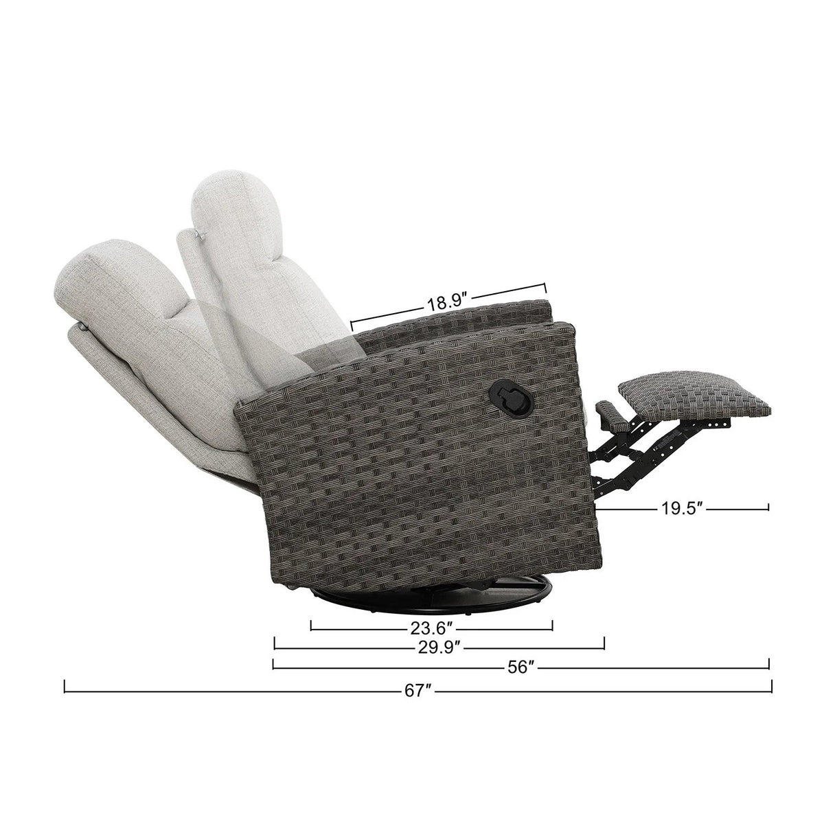 Malibu II Wicker Outdoor Swivel Glider Recliner _ Patio Lounge Chair — Outdoor Nook USA - size