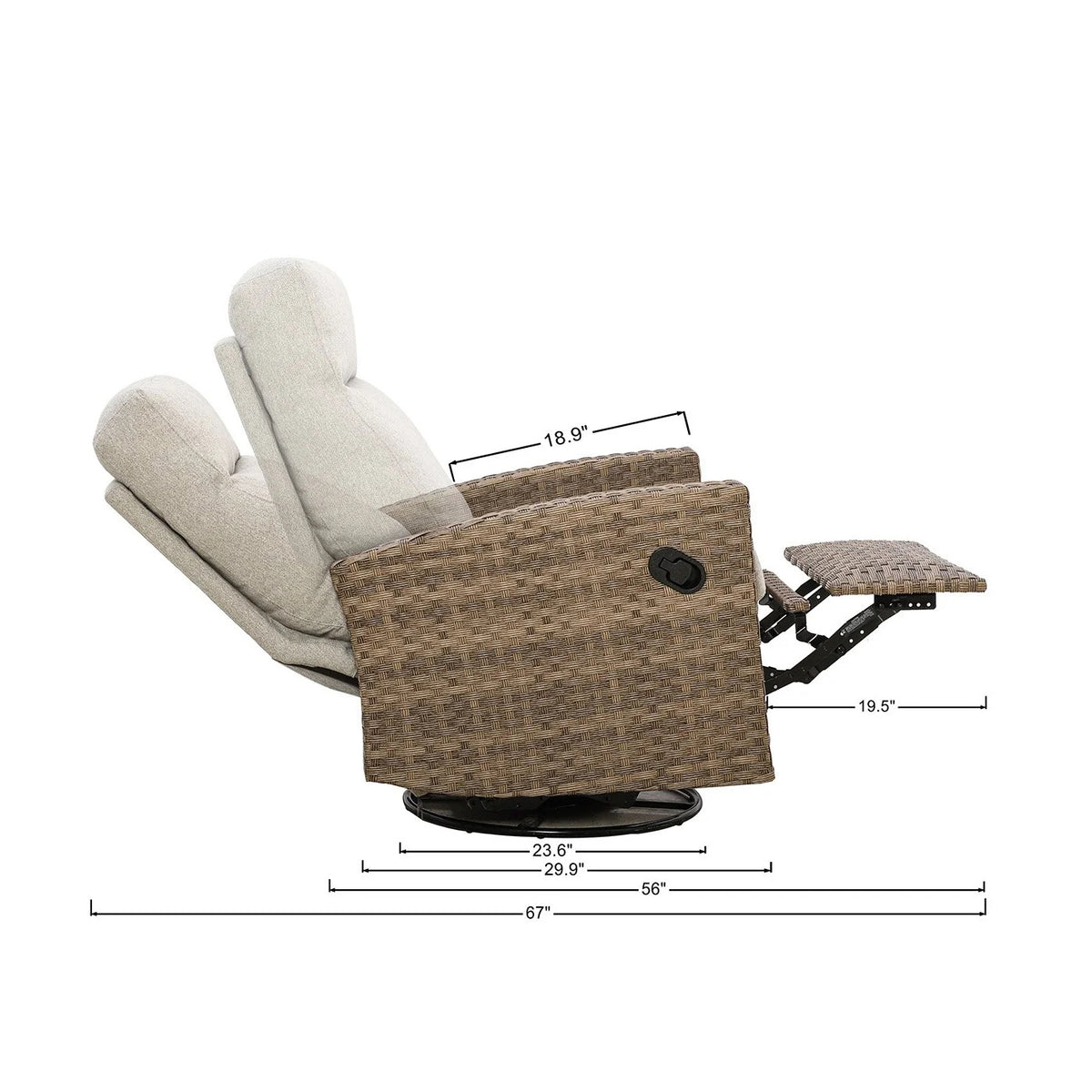 Newport Wicker Outdoor 2PC Swivel Glider Recliner and Side Table — Outdoor Nook USA - size