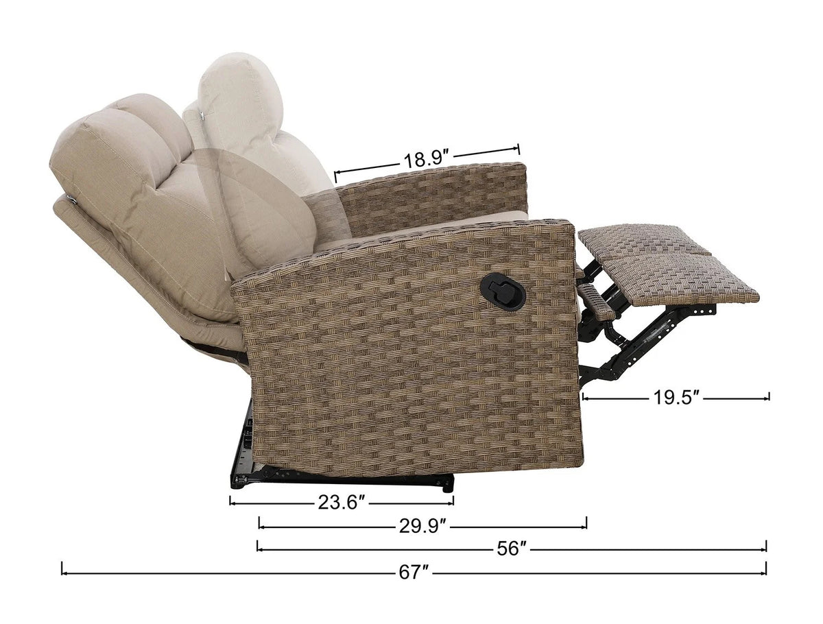 newport outdoor wicker reclining loveseat sofa — Outdoor Nook USA - size