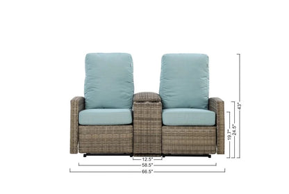 Keywest Outdoor Wicker Console Loveseat Reclining Sofa in Sunbrella® Canvas Navy — Outdoor Nook USA - size