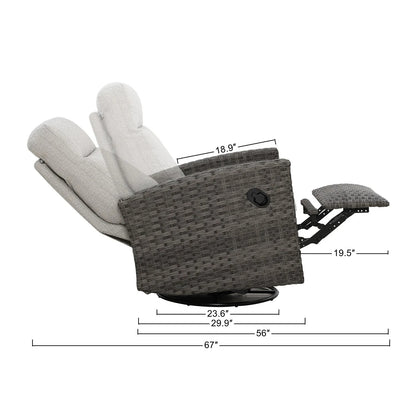 Malibu II Wicker Outdoor 2PC Swivel Glider Recliner in Sunbrella taupe and Side Table — Outdoor Nook - size