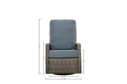 Keywest Wicker Outdoor 2PC Swivel Glider Recliner and Side Table Bistro Set in Sunbrella Cast Shale - size