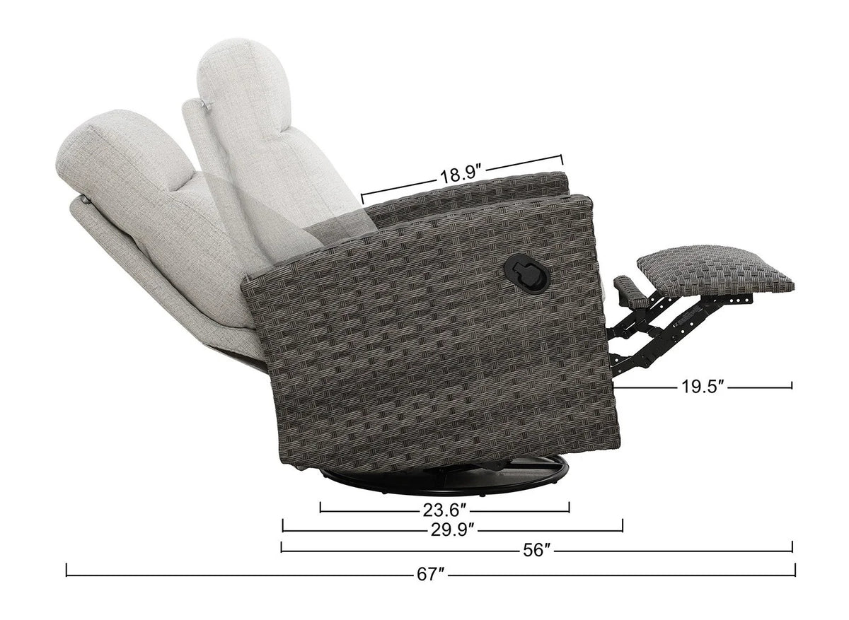 Malibu II Wicker Outdoor 2PC Swivel Glider Recliner in Sunbrella Canvas Brass and Side Table — Outdo - size