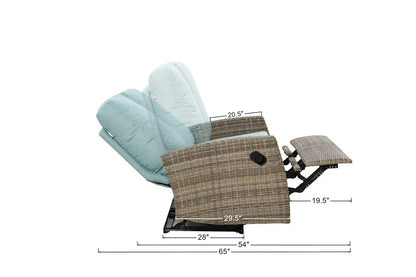 Keywest Outdoor Wicker Console Loveseat Reclining Sofa in Sunbrella® Canvas Navy — Outdoor Nook USA - size
