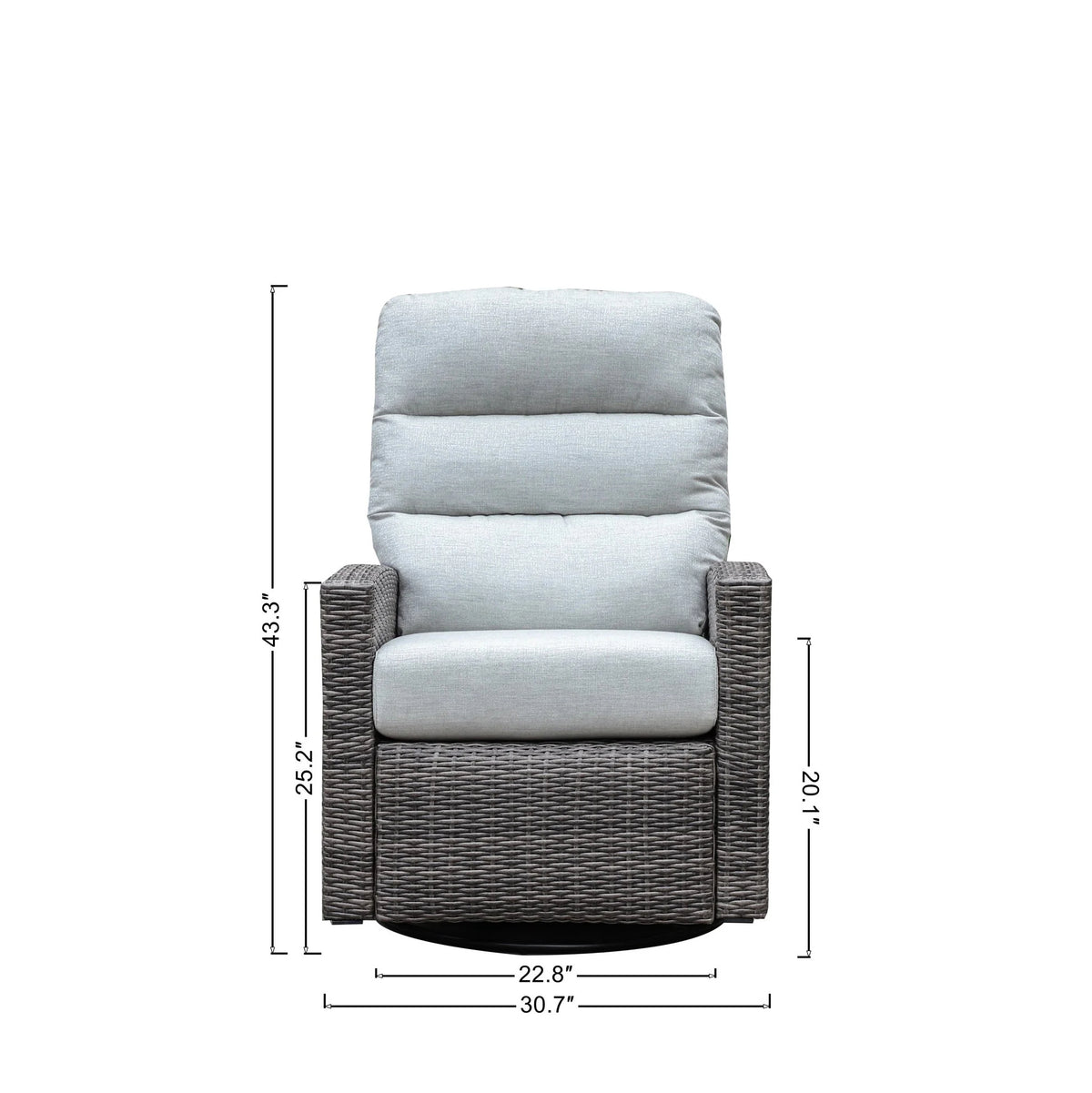 Monterey Driftwood Wicker Outdoor 2PC Swivel Glider Recliner in Oyster and Side Table — Outdoor Nook - size