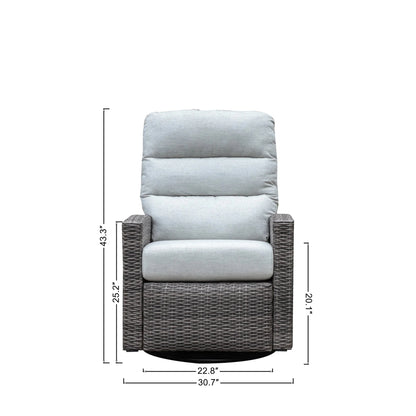 Monterey Driftwood Wicker Outdoor 2PC Swivel Glider Recliner in Oyster and Side Table — Outdoor Nook - size