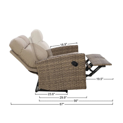 Newport Outdoor Wicker Reclining Loveseat Conversation Set with Recliners in Sunbrella® Spectrum — O - size
