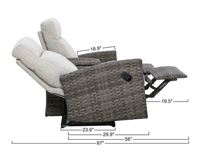 Malibu II Outdoor Wicker Reclining Loveseat Sofa with Console in Sunbrella® Canvas Taupe — Outdoor N - size