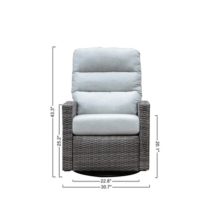 Monterey Espresso Wicker Outdoor 2PC Swivel Glider Recliner in Dune and Side Table — Outdoor Nook US - size