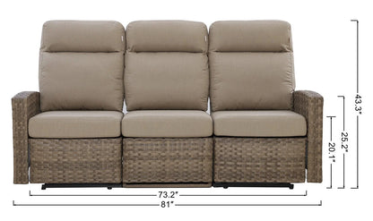Malibu II Outdoor Wicker Reclining Sofa Conversation Set with ain Sunbrella® Canvas Taupe — Outdoor - size