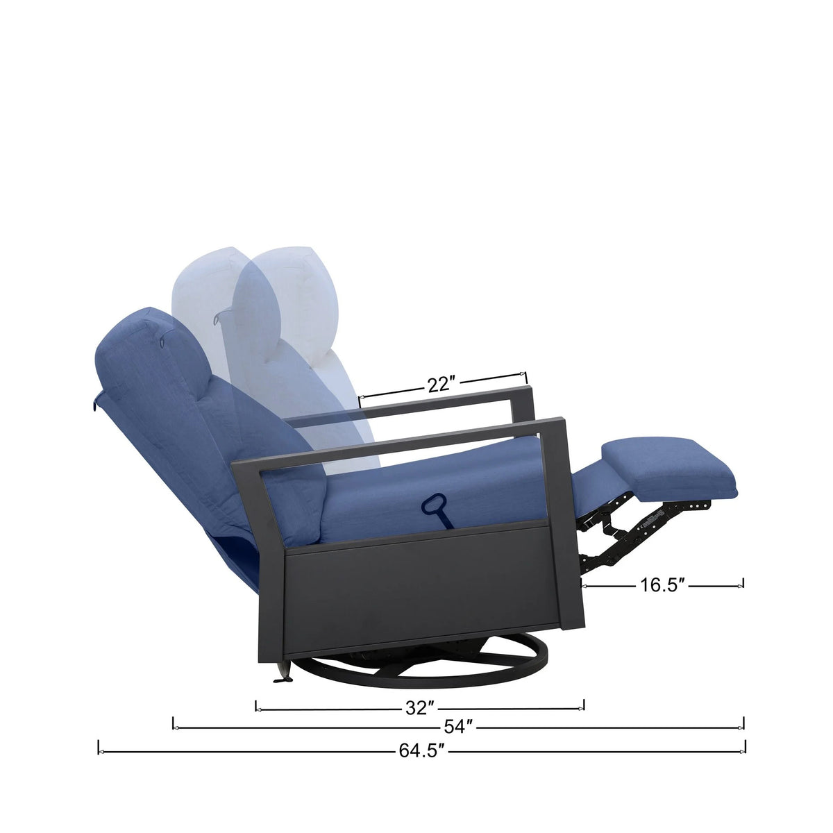 Shoreline 4-Seat Patio Aluminum Seating Group with Swivel Glider Recliners — Outdoor Nook USA - size