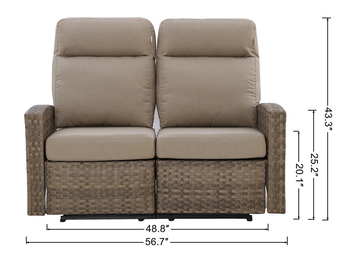 Malibu II Outdoor Wicker Reclining Loveseat Conversation Set with ain Sunbrella® Canvas Taupe — Outd - size