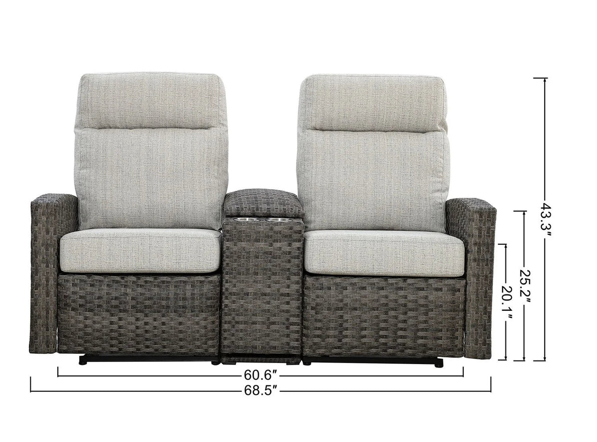Malibu Outdoor Wicker Reclining Console Loveseat Conversation Set with a pair of Recliners — Outdoor - size