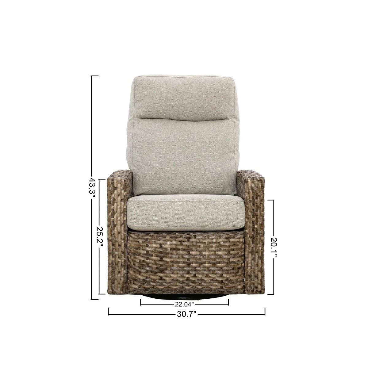 Newport Wicker Outdoor 2PC Swivel Glider Recliner in Sunbrella® Spectrum Mushroom and Side Table — O - size