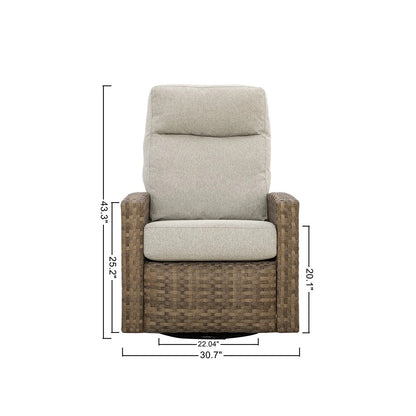 Newport Wicker Outdoor 2PC Swivel Glider Recliner in Sunbrella® Spectrum Mushroom and Side Table — O - size